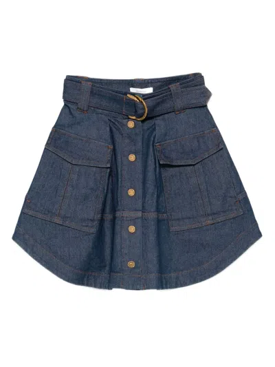 Zimmermann Women's Mini Denim Cargo Skirt With Adjustable Waistband In Blue