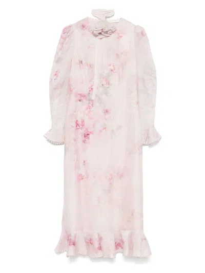 Zimmermann Women's ml Crush Pink Dress With Flowers With Bow In Pinkfloral