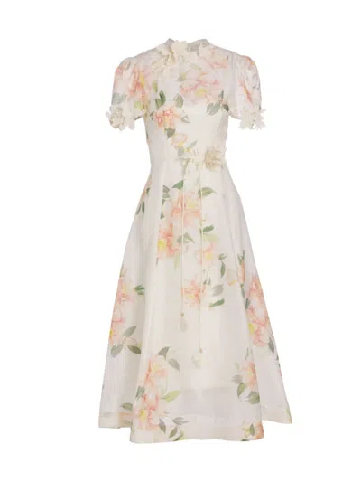 Zimmermann Natura Liftoff Flower Midi Dress In Ivory Camellia