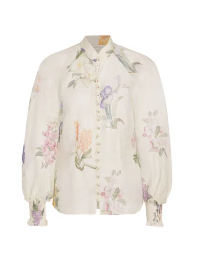 ZIMMERMANN WOMEN'S NATURA LINEN-SILK FLORAL BLOUSE