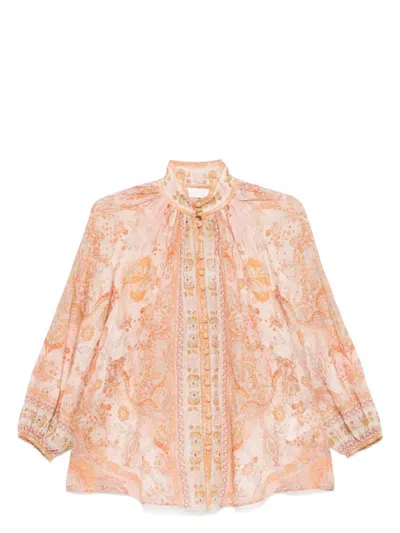 Zimmermann Women's Ocher Blouse Est Flowers Shirt In Crmpnkmult