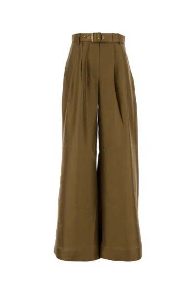 Zimmermann Women Olive Green Satin Crush Wide-leg Pant