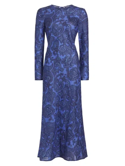 Zimmermann Women's Ottie Bias Backless Maxi Dress In Blue Paisley