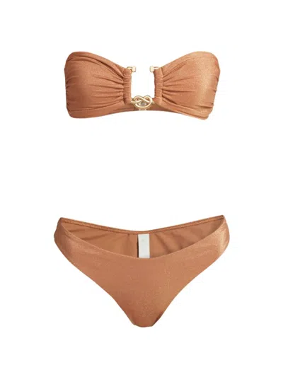 Zimmermann Ottie Lurex Knot Trim Two-piece Bikini Set In Apricot