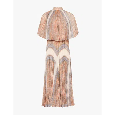 Zimmermann Illustration Sunray Cape-effect Recycled Plissé-chiffon Midi Dress In Multi
