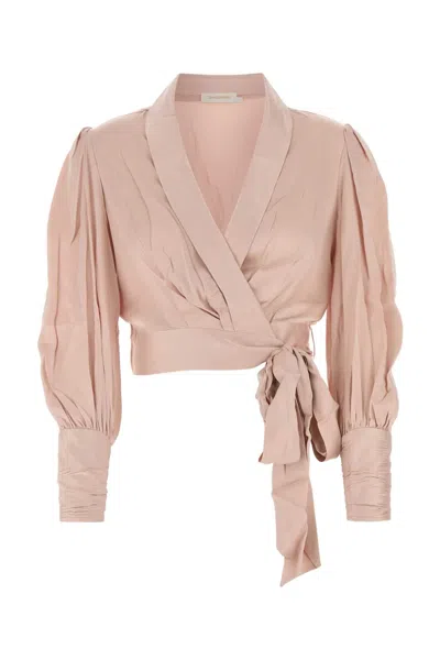 Zimmermann Women Pastel Pink Silk Wrap Blouse