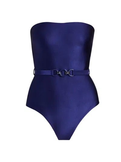 Zimmermann Women's Patience Belted Bandeau One-piece Swimsuit In Blue