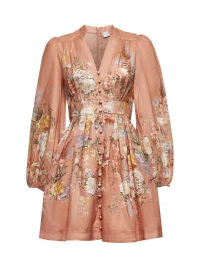Zimmermann Women Pink Printed Linen Tallow Minidress