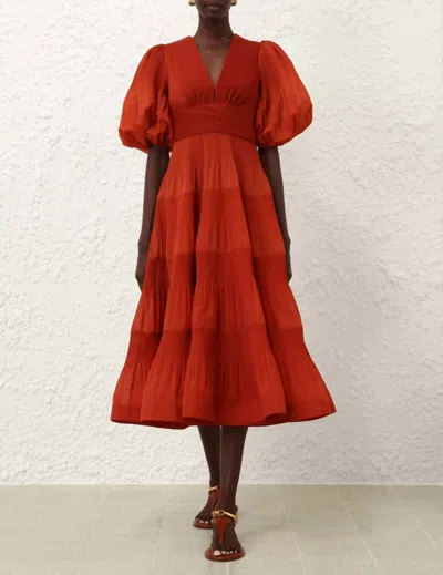 Zimmermann Women's Pleated Mini Dress In Dark Red In Orange