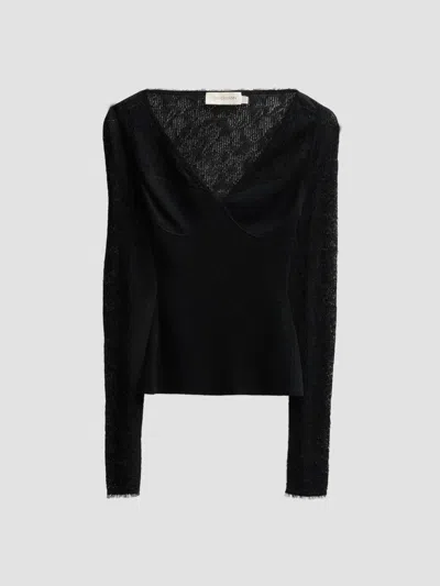 Zimmermann Pointelle Merino Wool-blend Lace Top In Black