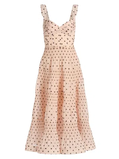 Zimmermann Women's Polka Dot Tiered Midi-dress In Pink