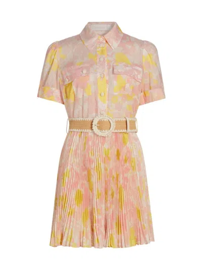 Zimmermann Women's Pop Floral Pleated Shirtdress In Pink Yellow Floral