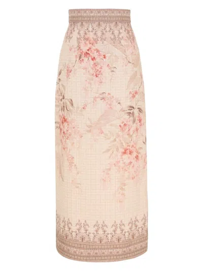 ZIMMERMANN WOMEN'S PRINTED LINEN PENCIL SKIRT