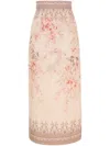 Zimmermann Women Pink Linen Illuminate Midi Pencil Skirt