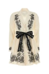 Zimmermann Floral Embroidered Belted Long Sleeve Linen Shirtdress In Multicolor