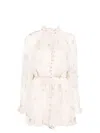 Zimmermann Delicate Floral Playsuit With Removable Belt And Ruffled Edges