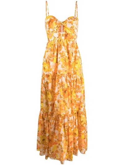 Zimmermann Women Raie Tie Front Midi Dress In Yellow/orange