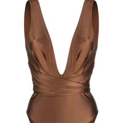 Zimmermann Women's Raie Wrap Plunge One-piece Swimsuit In Brown