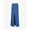 ZIMMERMANN ZIMMERMANN WOMEN'S RAILWAY BLUE GODET-INSERT FLARED DENIM MAXI SKIRT