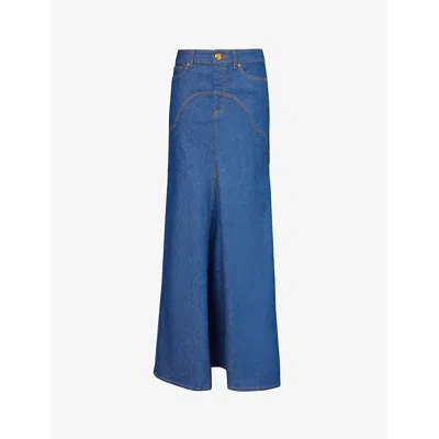 Zimmermann Womens Railway Blue Godet-insert Flared Denim Maxi Skirt