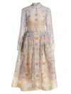 Zimmermann Womens Blue Floral Rebellion Beaded Linen And Silk Midi Dress Xs In Blue