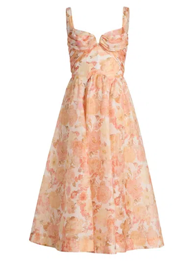 Zimmermann Womens Golden Bloom Rebellion Drape Linen And Silk Midi Dress In Orange