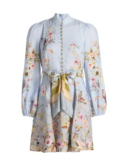 Zimmermann Women's Rebellion Floral Tie-waist Linen Minidress In Multi