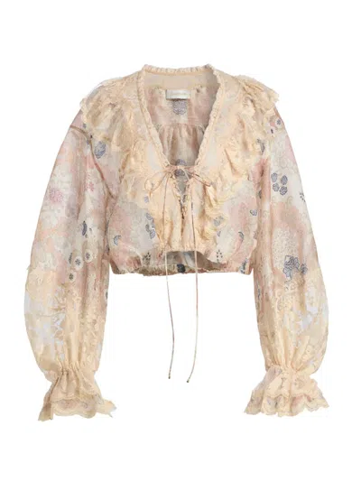 Zimmermann Women's Rebellion Lace-up Linen-silk Blouse In White