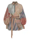 Zimmermann Rebellion Multicolor Midi Dress With Bow Detail On The Front And All-over Striped Motif In Linen And In Multi