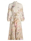 Zimmermann Rebellion Multicolor Midi Dress With Bow Detail On The Front And All-over Floral Print In Linen Woma In Brown
