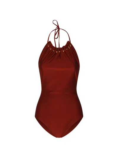 Zimmermann Red Halter Neck Solid Swimwear