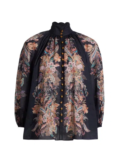 Zimmermann Women's Rhiannon Billow Paisley Blouse In Navy Multi Paisley