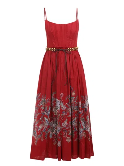 ZIMMERMANN WOMEN'S RHIANNON CORSET MIDI DRESS | 4225DSS251 COLOR RED