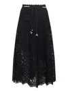 Zimmermann Zim Rhiannon Embroidered Scallop Hem Wblt Midi Skirt Black In Black