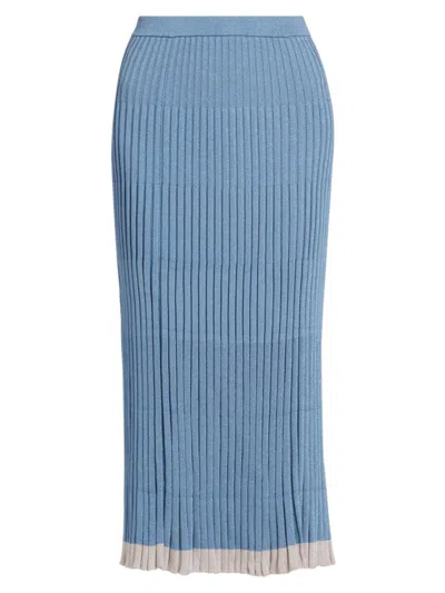 Zimmermann Women's Rib-knit Metallic Midi-skirt In Denim Blue