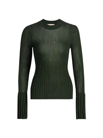 Zimmermann Women's Ribbed Bell-sleeve Sweater In Green
