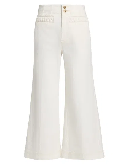 Zimmermann Women's Roselight Braided Pocket Crop Flare Jeans In White