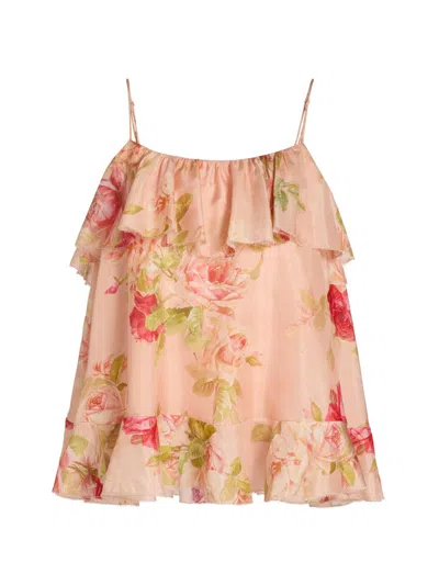 Zimmermann Women's Roselight Frill Silk Cami Top In Brown