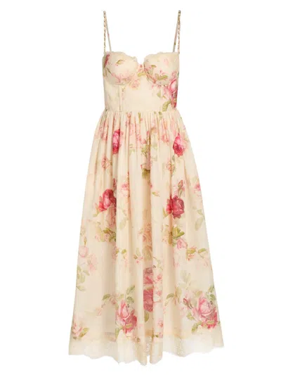 Zimmermann Roselight Picnic Linen Midi Sundress In White
