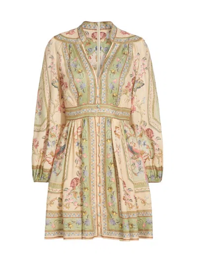 Zimmermann Women's Roselight Plunge Linen Minidress In Green