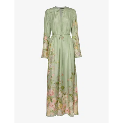 Zimmermann Womens Sage Floral Waverly Silk Maxi Dress