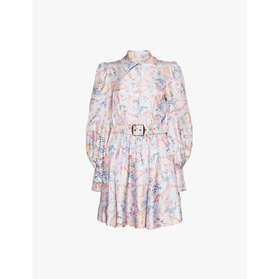 Zimmermann Womens Sapphire Eden Flip Flower-print Silk Mini Dress In Sapphire Eden