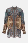 Zimmermann Womens Blue Cream Indienne Ascension Manstyle Graphic-pattern Silk Shirt In Multi