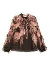Zimmermann Womens Black Floral Illuminate Flutter Floral-print Sheer Blouse In Black