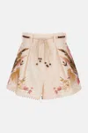 Zimmermann Ascension Belted Bead-embellished Floral-print Linen Shorts In Multi