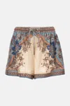 Zimmermann Womens Blue Cream Indienne Ascension Relaxed-fit Silk Shorts Xs In Neutral