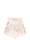 Zimmermann 'illuminate' Beige Shorts With Adlustable Belt And All-over Floral Print