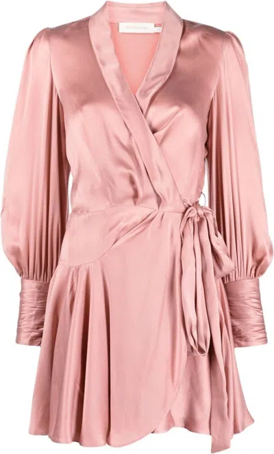 Zimmermann Silk Satin Wrap Minidress In Pink
