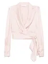 Zimmermann Long-sleeved Silk Wrap Top In Pink & Purple