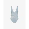 Zimmermann Metallic Plunge Waverly Swimsuit In Sky Blue